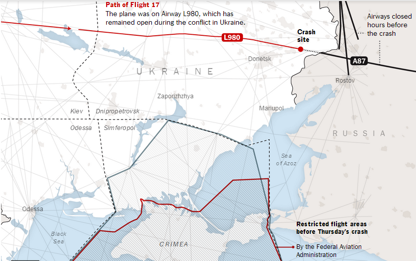 NY Times: самолёты авиакомпаний KLM и Lufthansa летали тем же путём, что и рейс MH17