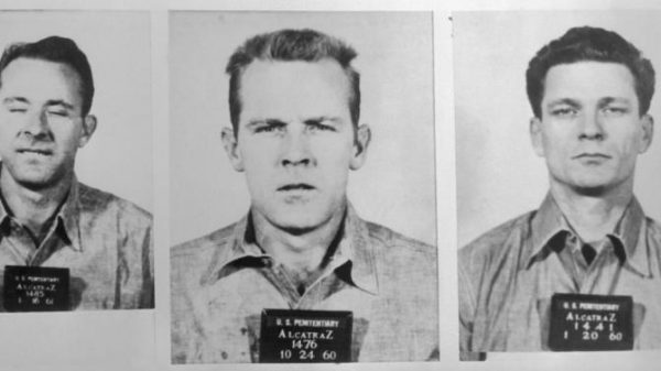 12 Jun 1962, San Francisco, California, USA --- Mug shots of three prisoners that made a rare escape from Alcatraz Island. From left to right: Clarence Anglin, John William Anglin, and Frank Lee. --- Image by © Bettmann/CORBIS