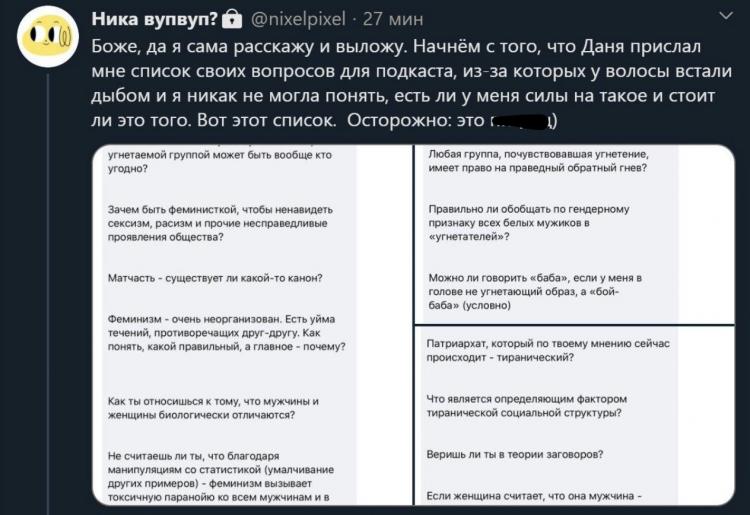 Nixelpixel показала, с чего начался конфликт с Поперечным. Дело в списке вопросов, и выглядят они интригующе