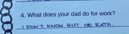 Четырёхлетка заполнила честную анкету о папе и отнесла в школу. Теперь отцу - стыдно, а у мамы много вопросов
