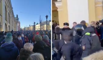 Как прошли митинги в Москве и Санкт-Петербурге. На видео — авария автозака и легковой машины