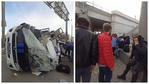 Автозак с задержанными на митинге в Москве попал в ДТП. Перевернулся, врезавшись в столб