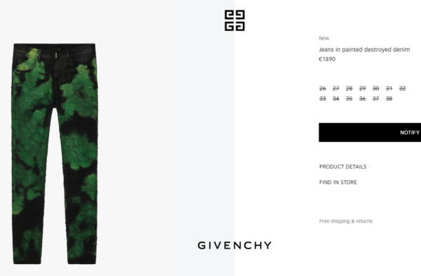 "Убитые" джинсы от Givenchy за 106 000 ? озадачили модников. Принт как стены у жутких подъездов из РФ