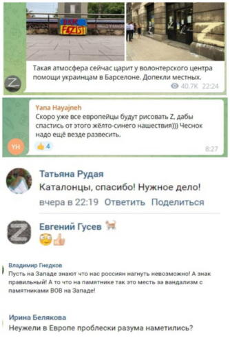 В Барселоне разрисовали буквой Z памятники и стены. А сторонники СВО радуются и благодарят каталонцев