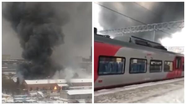 На Комсомольской площади произошёл сильный пожар. На видео -- густые клубы дыма, огонь и звуки сирены