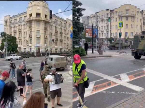 Как выглядит Ростов-на-Дону при ЧВК "Вагнер". Коммунальщики спокойно подметают асфальт на фоне танков