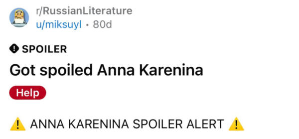 Как иностранцы русскую литературу изучают. Трогательно предупреждают о спойлерах про "Анну Каренину"