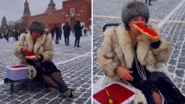 "Шиковать запрещается". Россиянку в шубе задержали за съёмки с красной икрой на Красной площади
